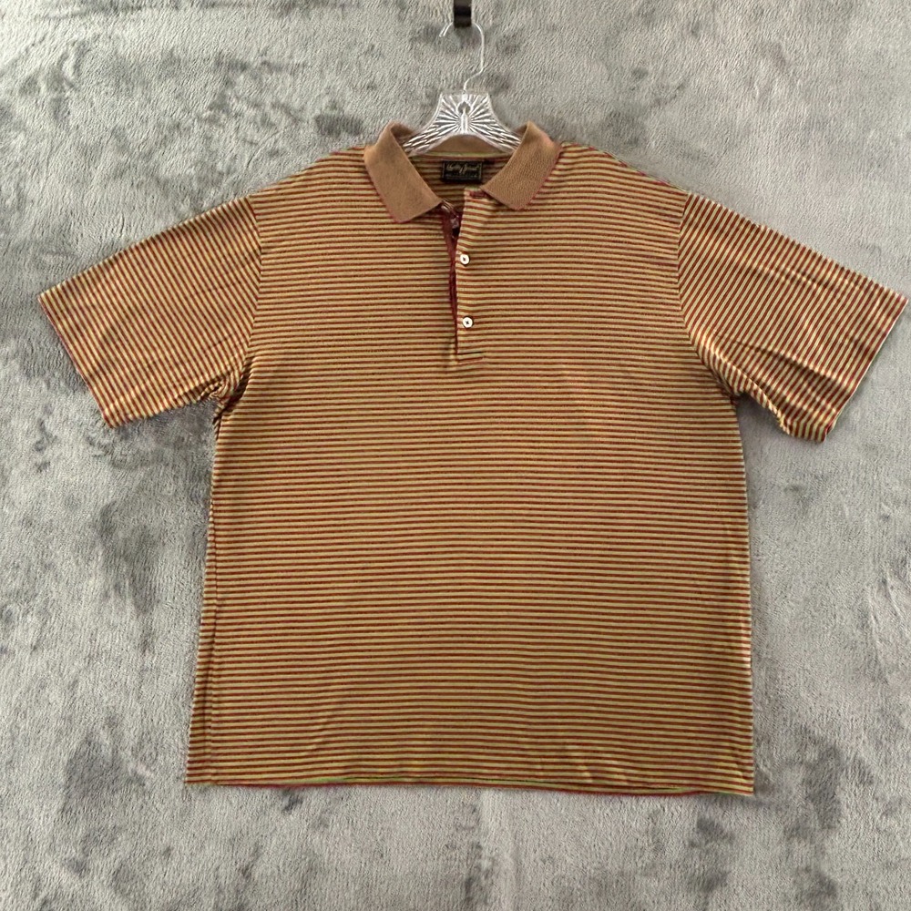 Bobby Jones Golf Polo Mens L Pink Green Stripe Cotton Short Sleeve Shirt Vintage
